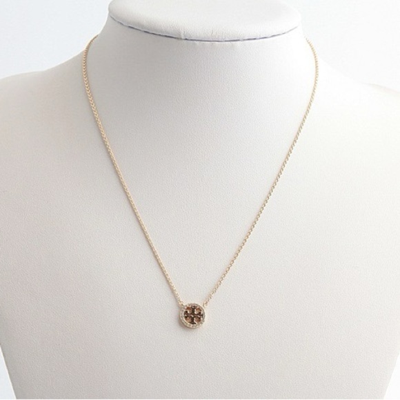 Tory Burch Miller Pave Crystal Logo Pendant Necklace - Picture 9 of 9